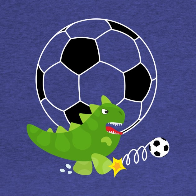 Cute Dinosaur Playing Soccer - Navy Background by XOOXOO